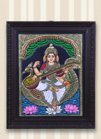 Thanjavur Painting 20X16 Inch Saraswathi